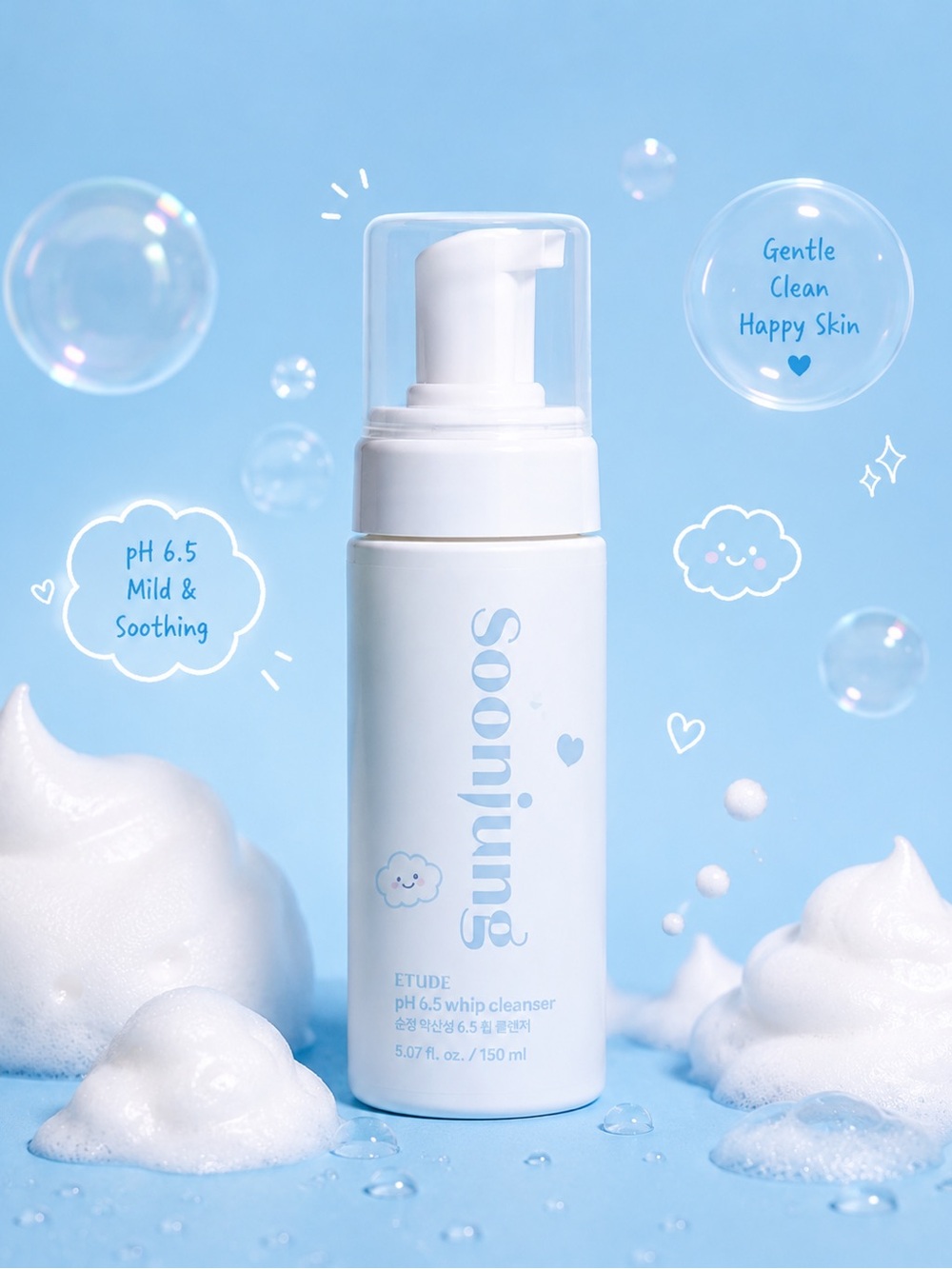 ETUDE SoonJung pH 6.5 Whip Cleanser 150ml | Gentle Foaming Face Wash